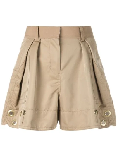 Shop Sacai Pleated Eyelet Shorts In Neutrals