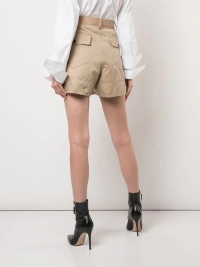 Shop Sacai Pleated Eyelet Shorts In Neutrals