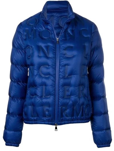 Shop Moncler Embossed Logo Padded Jacket In Blue