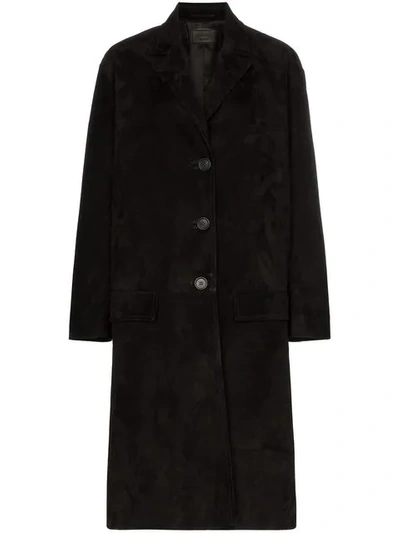 Shop Prada Single-breasted Suede Coat In F0002 Black