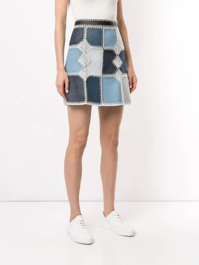 Shop Loveless Colour-block Mini Skirt In Blue