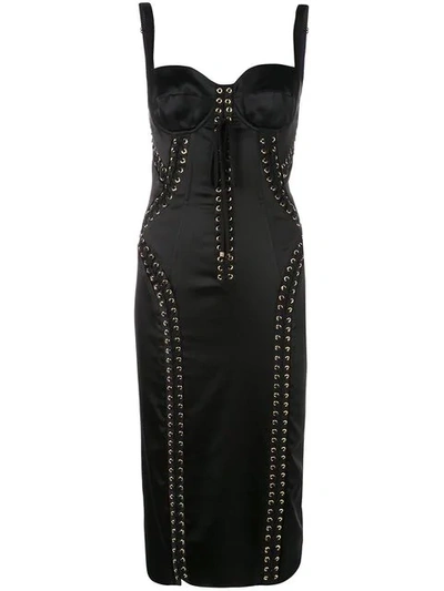 Shop Dolce & Gabbana Lace-up Bustier Dress In Black
