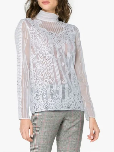 Shop Valentino Silk High Neck Lace Top In White