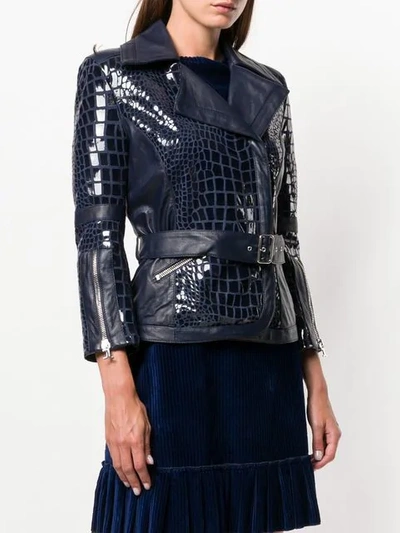 Shop Just Cavalli Belted Fitted Jacket In Blue