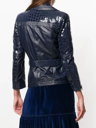 Shop Just Cavalli Belted Fitted Jacket In Blue