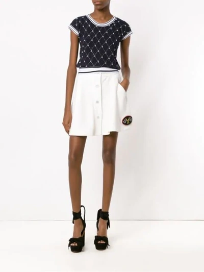 Shop Andrea Bogosian Embroidered Knit Blouse In Blue