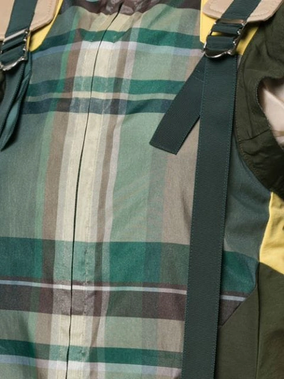Shop Sacai Buckled Paneled Checked Shirt - Green