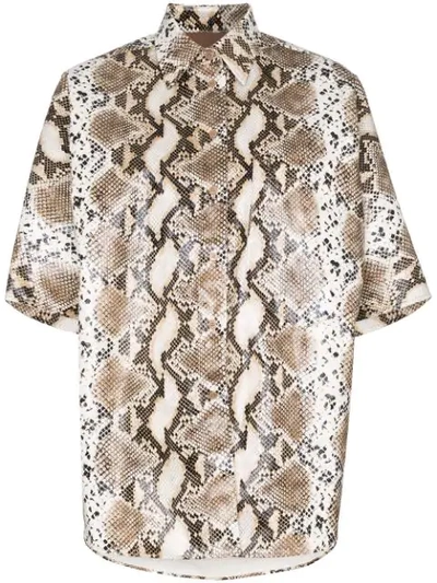 Pushbutton Snake-effect Faux Leather Shirt In Neutrals
