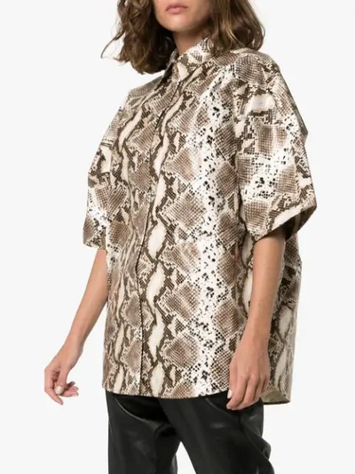 Pushbutton Snake-effect Faux Leather Shirt In Neutrals