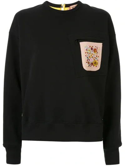 Shop N°21 Embellished Chest Pocket Sweatshirt In Black