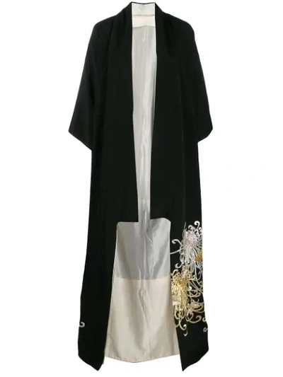 Pre-owned A.n.g.e.l.o. Vintage Cult 1970's Embroidered Kimono Coat - Black