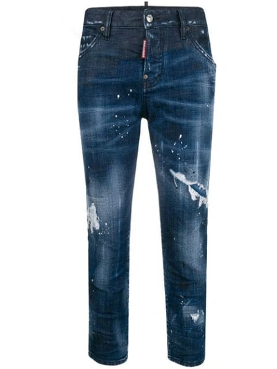 Shop Dsquared2 Distressed Cropped Jeans In Blue