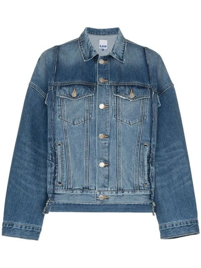 Shop Sjyp Oversized Panelled Denim Jacket In Blue