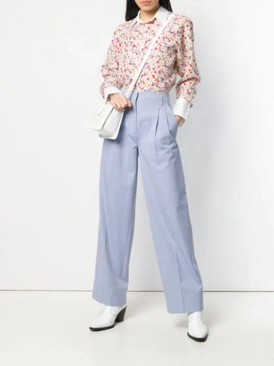 Shop Alberto Biani High Waisted Flare Trousers In Blue