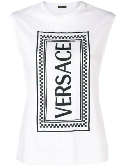 Shop Versace Rectangular Logo Printed Tank Top In White
