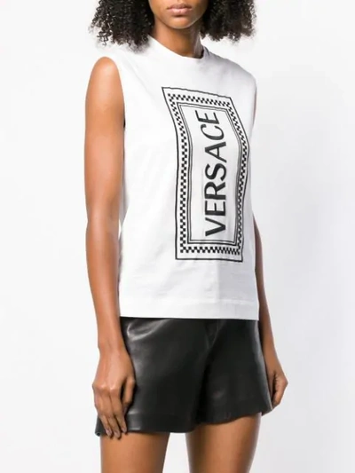 Shop Versace Rectangular Logo Printed Tank Top In White