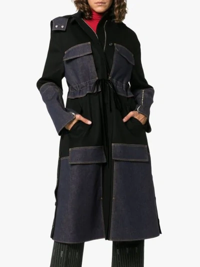 Shop Adeam Denim Patchwork Trench Coat - Black