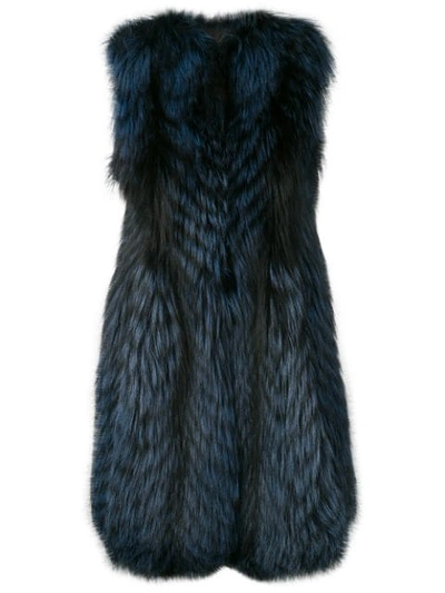 Shop Liska Long Fur Gilet In Blue