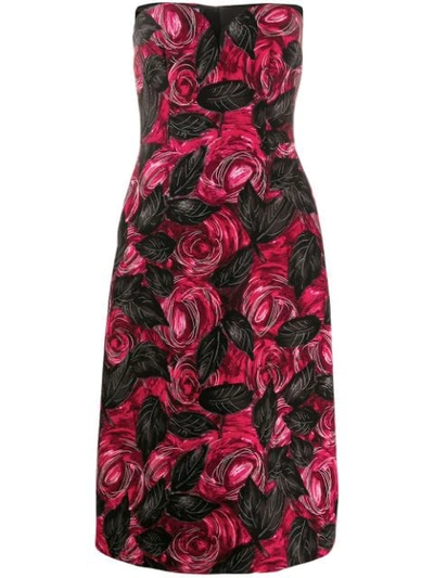 PRADA ROSE PRINT MIDI DRESS - 红色