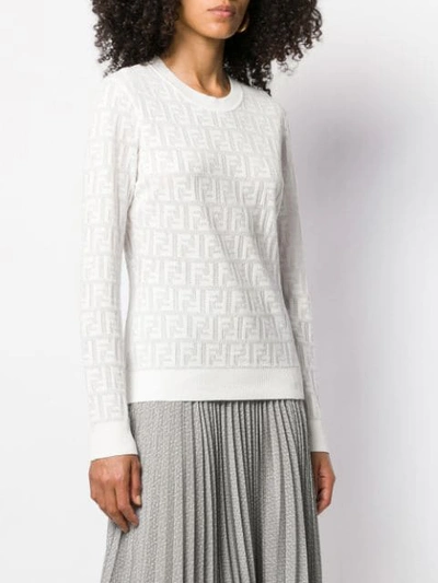 Shop Fendi Textured Logo Knit Jumper In F0znm White