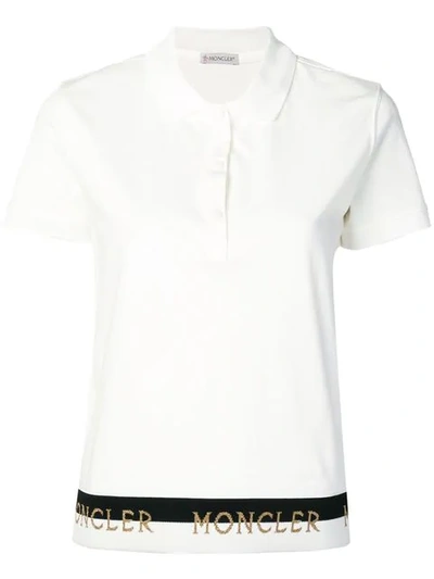 Shop Moncler Logo Hem Polo Shirt In White