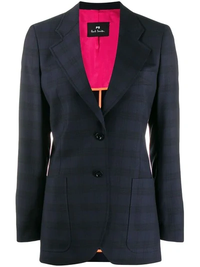 Shop Ps By Paul Smith Checked Wool Blazer In Blue