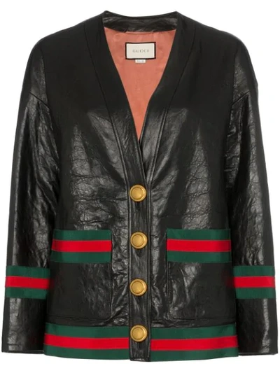 Shop Gucci Contrast Trim Button-down Jacket In Black