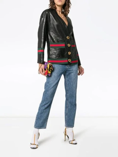 Shop Gucci Contrast Trim Button-down Jacket In Black