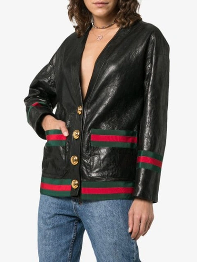 Shop Gucci Contrast Trim Button-down Jacket In Black