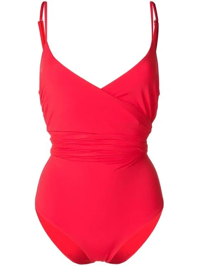 Shop Mara Hoffman Tie Waist Swimsuit In Red