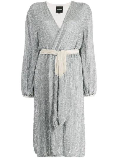 Shop Retroféte Sequin Wrap Dress In Silver