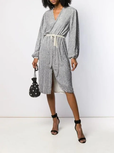 Shop Retroféte Sequin Wrap Dress In Silver