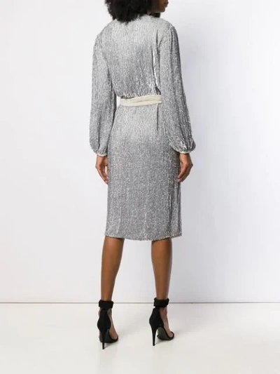 Shop Retroféte Sequin Wrap Dress In Silver