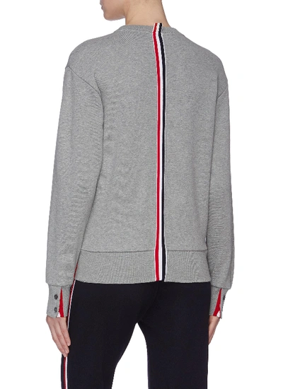 Shop Thom Browne Stripe Back Button Cuff Sweatshirt In Grey