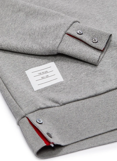 Shop Thom Browne Stripe Back Button Cuff Sweatshirt In Grey