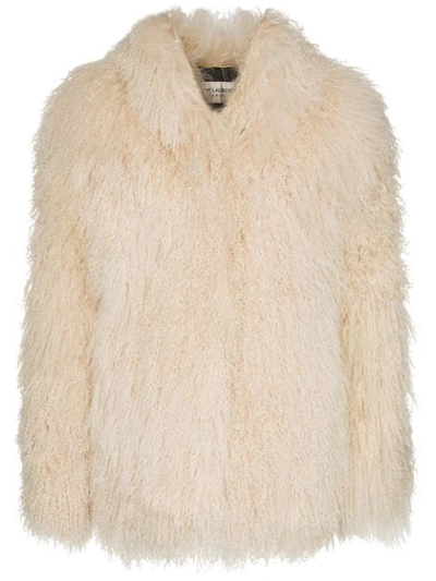 SAINT LAURENT SHAGGY GOAT HAIR JACKET - 白色