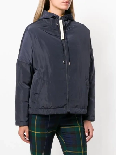 Shop Semicouture Hooded Parka Coat In Blue