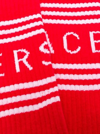 Shop Versace Jacquard Logo Knit Socks In Red
