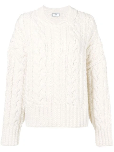 Shop Ami Alexandre Mattiussi Crew Neck Cable Knit Oversize Sweater In Neutrals