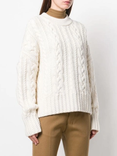 Shop Ami Alexandre Mattiussi Crew Neck Cable Knit Oversize Sweater In Neutrals