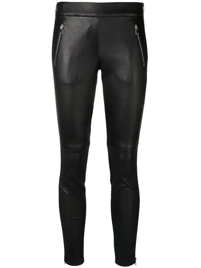 Shop Alexander Mcqueen Zipped Leather Leggings In Black