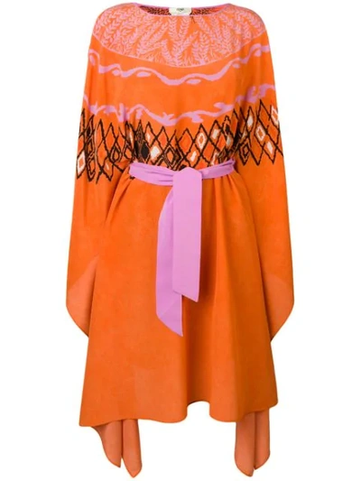 Shop Fendi Printed Short Kaftan In Orange