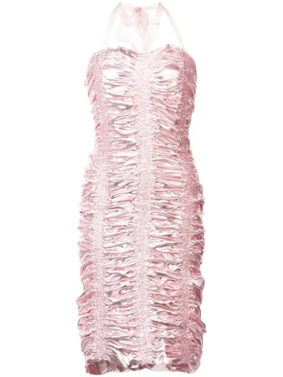 Shop Neith Nyer Ruched Bodycon Midi Dress In Pink