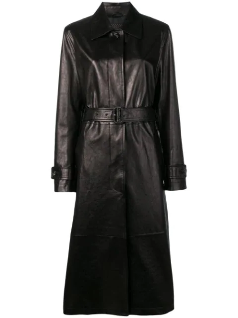 Bottega Veneta Leather Trench Coat In Brown | ModeSens