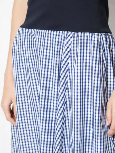 Shop Adeam Bandeau With Gingham Dress In Blue & White