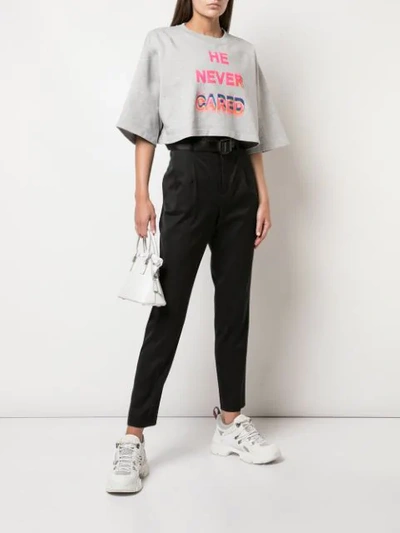 Shop Marcelo Burlon County Of Milan He Never Cared Cropped T-shirt In Grey