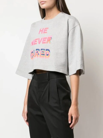 Shop Marcelo Burlon County Of Milan He Never Cared Cropped T-shirt In Grey