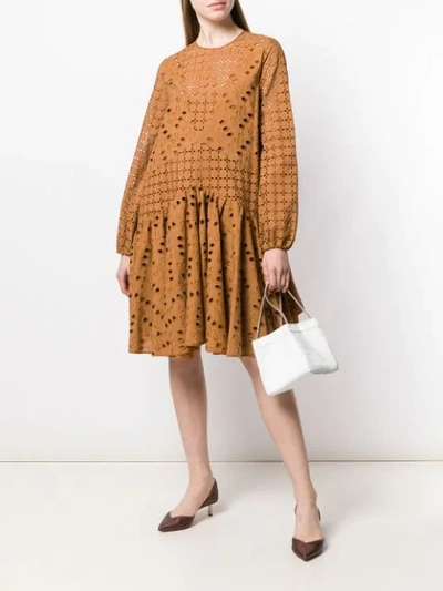 Shop Rochas Broderie Anglaise Dress In Brown
