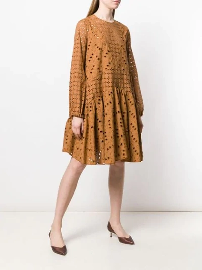 Shop Rochas Broderie Anglaise Dress In Brown