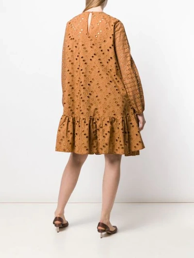 Shop Rochas Broderie Anglaise Dress In Brown